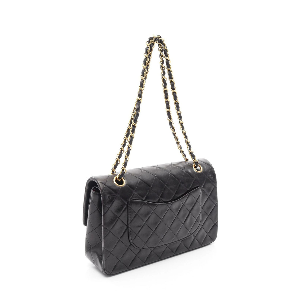 Chanel Leather Flap Bag Lambskin Matelasse Double Black Shoulder Black